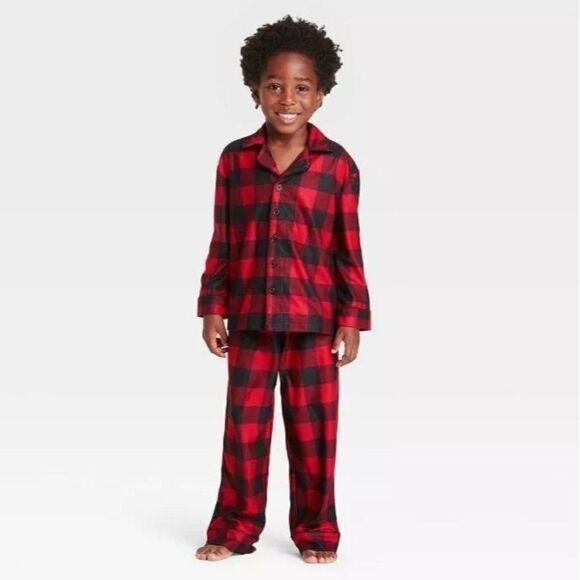 Toddler Holiday Buffalo Check Flannel Pajama Set - Red 12M Unisex - NWOT - Picture 1 of 5